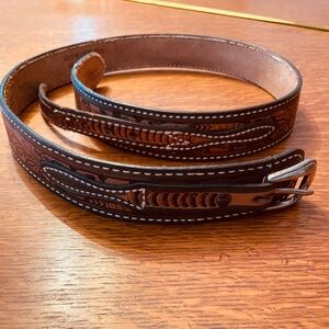 Vintage Justin Top Grain Cowhide Tooled Leather Size 38 Ranger Tab Belt